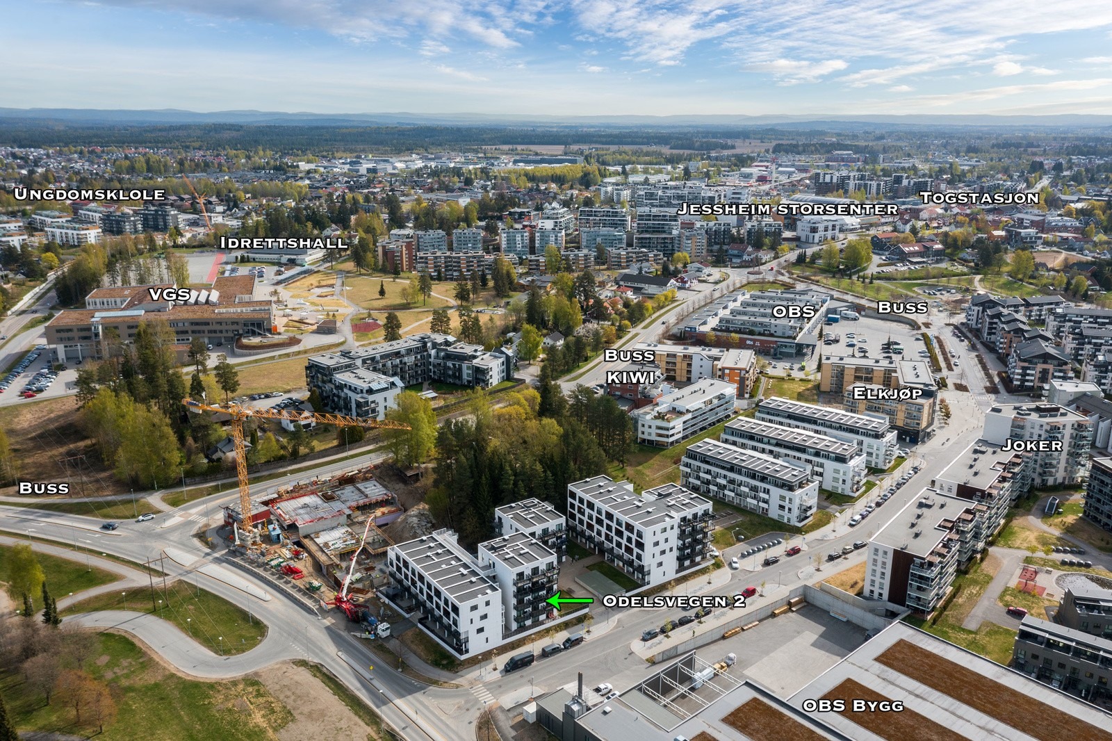 Dronebilde over nærområdet.
